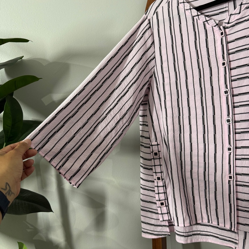 Habitat LARGE Pink Black Stripe Boxy Square Button Lagenlook Blouse Top - Picture 2 of 9
